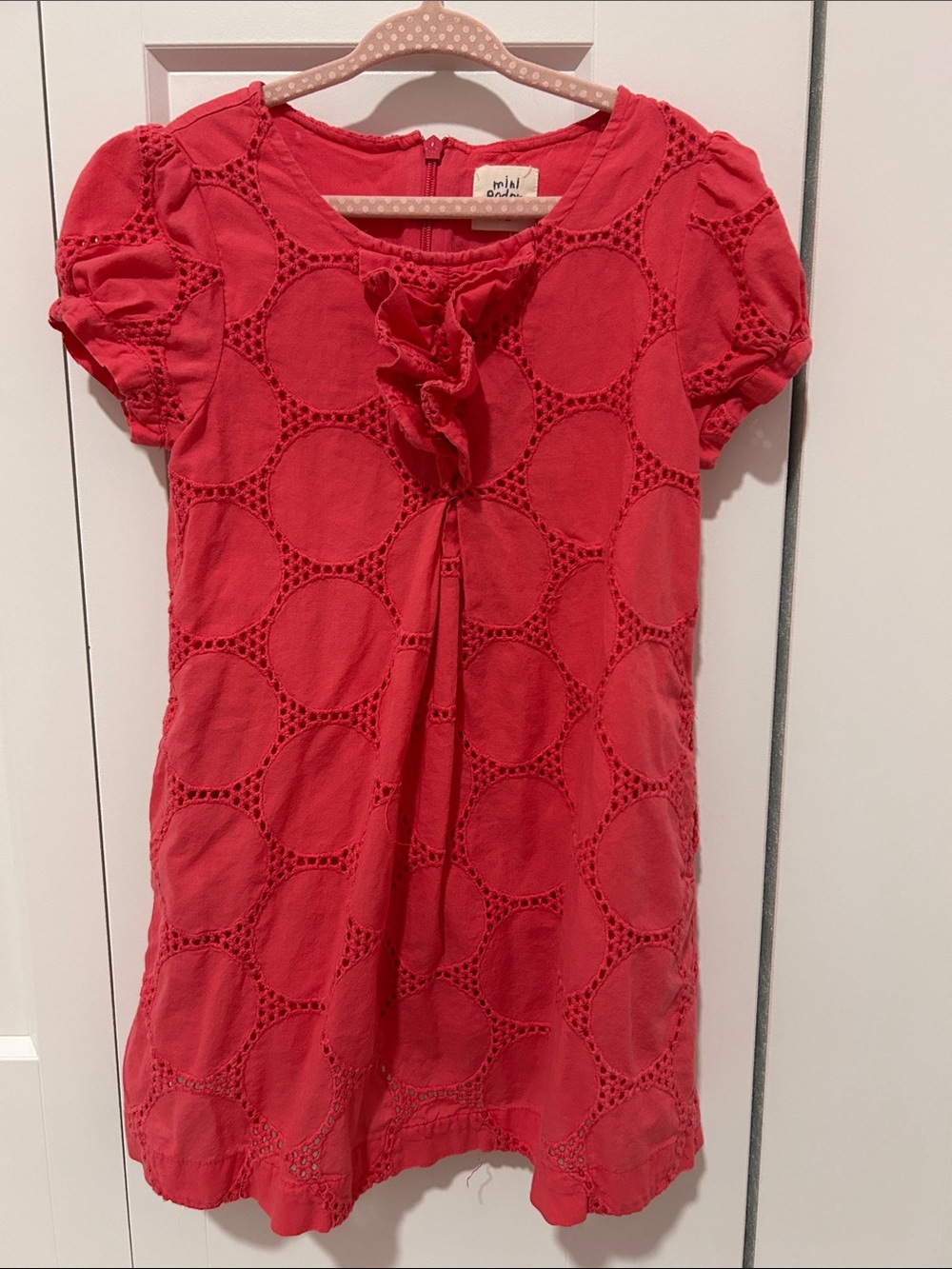 Mini Boden Pink Eyelet Ruffle Short-Sleeve Dress
